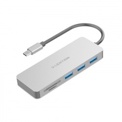 Bộ chuyển đổi Type C 6 trong 1 Lention C16s, bạc (Type-C sang 3 USB 3.0 SD / Micro SD và Cổng sạc)